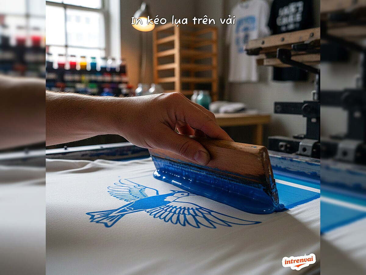 In kéo lụa trên vải